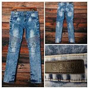 Black Premium Jeans Mens 30X32 Skinny Flex Distressed Ripped Denim Stretch